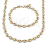 Oro Laminado Necklace and Bracelet, Gold Filled Style Puff Mariner Design, Polished, Golden Finish, 06.63.0299