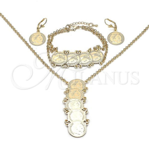 Oro Laminado Necklace, Bracelet and Earring, Gold Filled Style Rolo Design, Polished, Golden Finish, 06.372.0074
