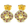 Oro Laminado Stud Earring, Gold Filled Style with Ruby and White Micro Pave, Polished, Golden Finish, 02.233.0025.2