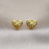 Oro Laminado Stud Earring, Gold Filled Style Heart and Flower Design, Diamond Cutting Finish, Golden Finish, 02.342.0279