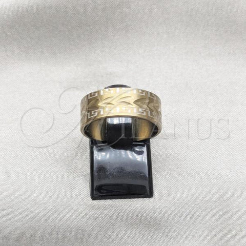 Stainless Steel Mens Ring, Leaf Design, Blue Polished, Golden Finish, 01.63.0688.06