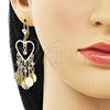 Oro Laminado Long Earring, Gold Filled Style Heart Design, with White Crystal, Polished, Golden Finish, 02.414.0003