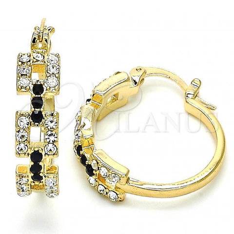 Oro Laminado Small Hoop, Gold Filled Style with Black and White Crystal, Polished, Golden Finish, 02.100.0073.3.20