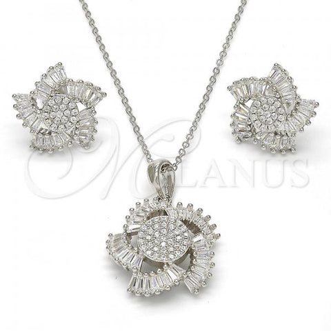 Sterling Silver Earring and Pendant Adult Set, with White Cubic Zirconia, Polished, Rhodium Finish, 10.286.0012