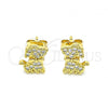 Oro Laminado Stud Earring, Gold Filled Style Dog Design, with White Micro Pave, Polished, Golden Finish, 02.342.0116