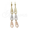 Oro Laminado Long Earring, Gold Filled Style Diamond Cutting Finish, Tricolor, 02.63.2270