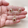 Oro Laminado Earring and Pendant Adult Set, Gold Filled Style Cluster Design, with Ruby and White Cubic Zirconia, Polished, Golden Finish, 10.196.0186.1