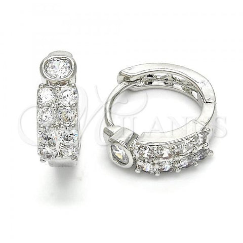 Rhodium Plated Huggie Hoop, with White Cubic Zirconia, Polished, Rhodium Finish, 02.210.0107.1.15