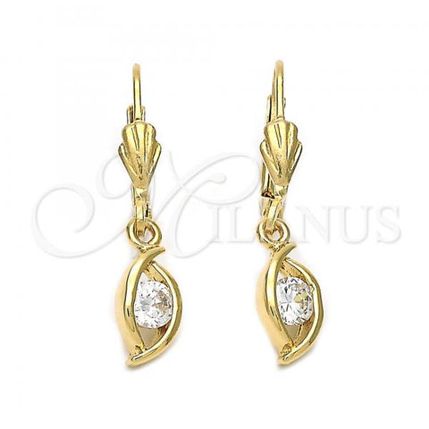 Oro Laminado Dangle Earring, Gold Filled Style with White Cubic Zirconia, Polished, Golden Finish, 5.027.016