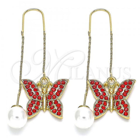 Oro Laminado Threader Earring, Gold Filled Style Butterfly Design, with Garnet Crystal, Polished, Golden Finish, 02.380.0068.1