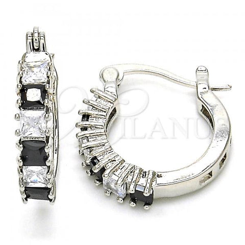 Rhodium Plated Small Hoop, with Black and White Cubic Zirconia, Polished, Rhodium Finish, 02.210.0280.8.15