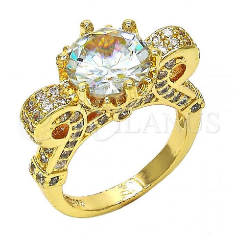 Oro Laminado Multi Stone Ring, Gold Filled Style with White Cubic Zirconia, Polished, Golden Finish, 01.284.0016.07 (Size 7)
