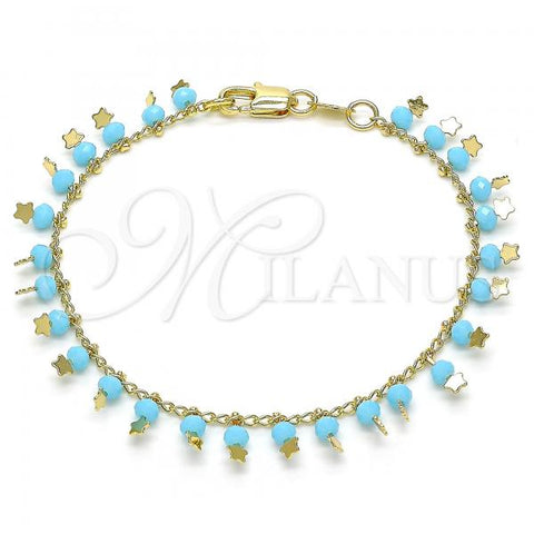 Oro Laminado Charm Bracelet, Gold Filled Style Star Design, with Turquoise Crystal, Polished, Golden Finish, 03.169.0007.08