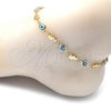 Oro Laminado Fancy Anklet, Gold Filled Style Evil Eye and Elephant Design, Turquoise Resin Finish, Golden Finish, 03.326.0010.3.10