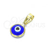 Oro Laminado Fancy Pendant, Gold Filled Style Evil Eye Design, Blue Resin Finish, Golden Finish, 05.63.1163