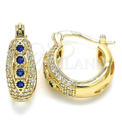 Oro Laminado Small Hoop, Gold Filled Style with Sapphire Blue and White Cubic Zirconia, Polished, Golden Finish, 02.210.0298.2.15