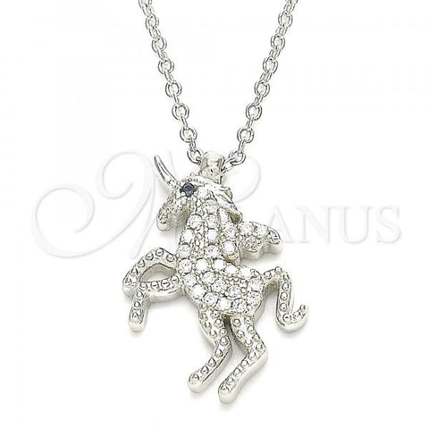 Sterling Silver Pendant Necklace, with Black Cubic Zirconia and White Crystal, Polished, Rhodium Finish, 04.336.0204.16