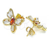 Oro Laminado Stud Earring, Gold Filled Style Butterfly Design, with Garnet and White Cubic Zirconia, Polished, Golden Finish, 02.387.0036