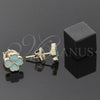 Oro Laminado Stud Earring, Gold Filled Style Flower and Heart Design, Turquoise Enamel Finish, Golden Finish, 02.64.0379 *PROMO*
