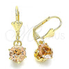 Oro Laminado Leverback Earring, Gold Filled Style with Champagne Crystal, Polished, Golden Finish, 02.122.0112