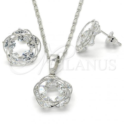 Rhodium Plated Earring and Pendant Adult Set, with White Cubic Zirconia, Polished, Rhodium Finish, 10.106.0011.1