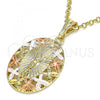 Oro Laminado Religious Pendant, Gold Filled Style Jesus and Butterfly Design, Polished, Tricolor, 05.380.0078
