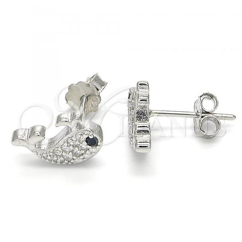Sterling Silver Stud Earring, with Black and White Cubic Zirconia, Polished, Rhodium Finish, 02.336.0086