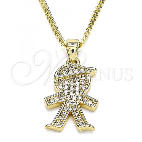 Oro Laminado Pendant Necklace, Gold Filled Style Little Boy Design, with White Micro Pave, Polished, Golden Finish, 04.156.0269.20