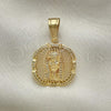 Oro Laminado Religious Pendant, Gold Filled Style Jesus Design, with White Micro Pave, Polished, Golden Finish, 05.120.0039
