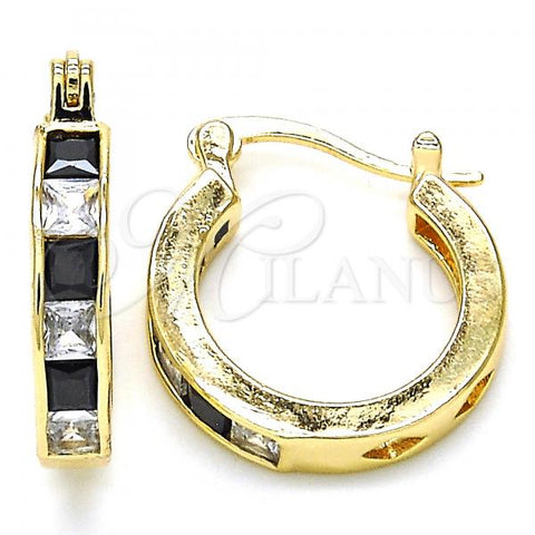 Oro Laminado Small Hoop, Gold Filled Style with Black and White Cubic Zirconia, Polished, Golden Finish, 02.210.0294.3.20