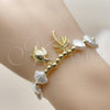 Oro Laminado Fancy Bracelet, Gold Filled Style Turtle and Palm Tree Design, with Ivory Pearl, Polished, Golden Finish, 03.341.0255.07