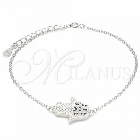 Sterling Silver Fancy Bracelet, Hand of God Design, with White Cubic Zirconia, Polished, Rhodium Finish, 03.336.0092.07
