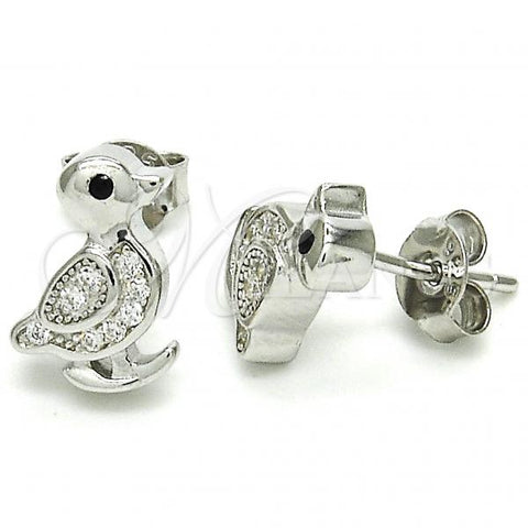 Sterling Silver Stud Earring, with White and Black Micro Pave, Polished, Rhodium Finish, 02.336.0114
