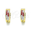 Stainless Steel Huggie Hoop, with Garnet and White Crystal, Polished, Golden Finish, 02.230.0073.3.12