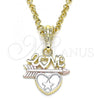 Oro Laminado Fancy Pendant, Gold Filled Style Love and Heart Design, Polished, Tricolor, 05.351.0080
