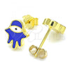 Sterling Silver Stud Earring, Hand of God Design, Blue Enamel Finish, Golden Finish, 02.336.0161.2