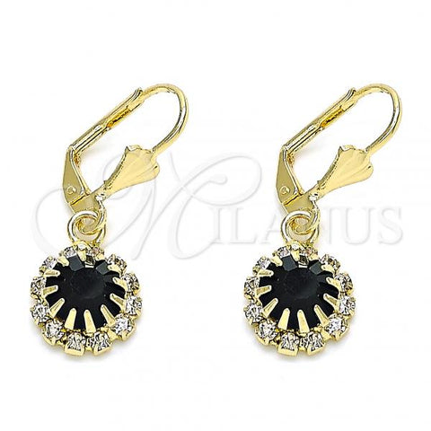 Oro Laminado Leverback Earring, Gold Filled Style with Black and White Crystal, Polished, Golden Finish, 02.122.0113