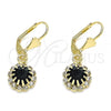 Oro Laminado Leverback Earring, Gold Filled Style with Black and White Crystal, Polished, Golden Finish, 02.122.0113