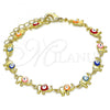 Oro Laminado Fancy Bracelet, Gold Filled Style Elephant Design, Multicolor Enamel Finish, Golden Finish, 03.386.0011.07