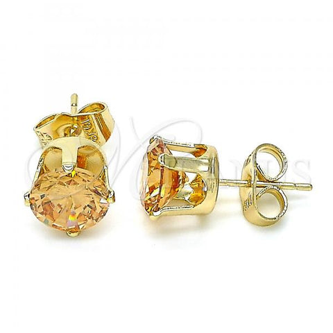 Oro Laminado Stud Earring, Gold Filled Style with Dark Champagne Cubic Zirconia, Polished, Golden Finish, 5.128.039.1