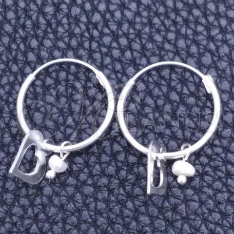 Sterling Silver Small Hoop, Heart Design, with Ivory Pearl, Polished, Silver Finish, 02.401.0018.15