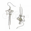 Sterling Silver Long Earring, Star and Heart Design, Polished, Rhodium Finish, 02.285.0104