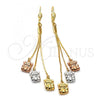 Oro Laminado Long Earring, Gold Filled Style Teddy Bear Design, Diamond Cutting Finish, Tricolor, 5.085.002