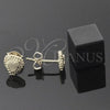 Oro Laminado Stud Earring, Gold Filled Style Heart Design, Diamond Cutting Finish, Golden Finish, 02.100.0036 *PROMO*