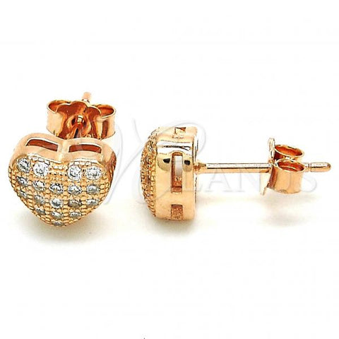 Sterling Silver Stud Earring, Heart Design, with White Micro Pave, Polished, Rose Gold Finish, 02.336.0104.1