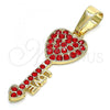 Oro Laminado Fancy Pendant, Gold Filled Style key and Love Design, with Garnet Crystal, Polished, Golden Finish, 05.351.0096.1