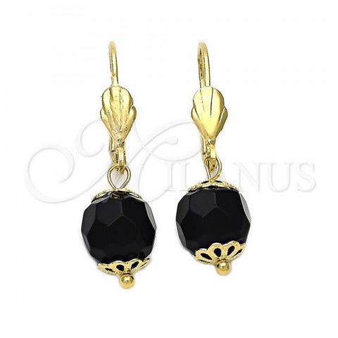 Oro Laminado Dangle Earring, Gold Filled Style Ball Design, Diamond Cutting Finish, Golden Finish, 5.123.008