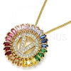 Oro Laminado Pendant Necklace, Gold Filled Style Initials Design, with Multicolor Cubic Zirconia, Polished, Golden Finish, 04.210.0023.1.20