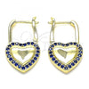 Oro Laminado Huggie Hoop, Gold Filled Style Lock and Heart Design, with Sapphire Blue Micro Pave, Polished, Golden Finish, 02.210.0624.12