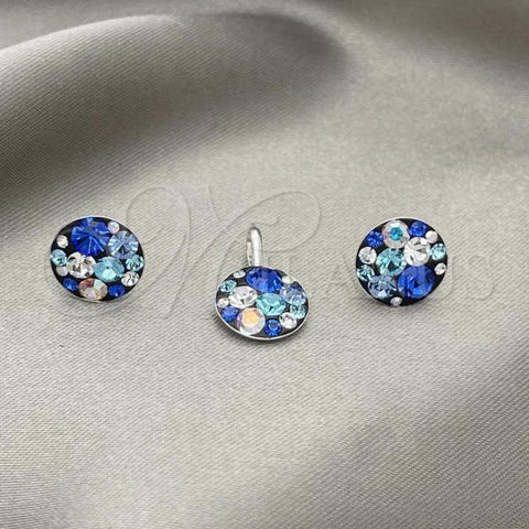 Sterling Silver Earring and Pendant Adult Set, with Sapphire Blue Crystal, Polished, Silver Finish, 10.408.0001.02